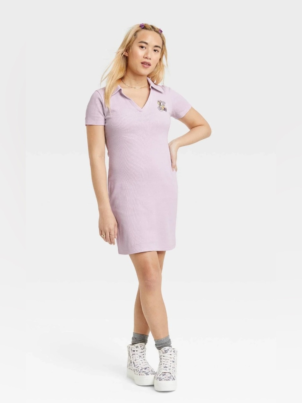 NWT Looney Tunes Women's Lola Short Sleeve Graphic Polo Dress - Purple Size XXL